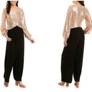 Vince Camuto Sequin Top Jumpsuit in Black and Gold